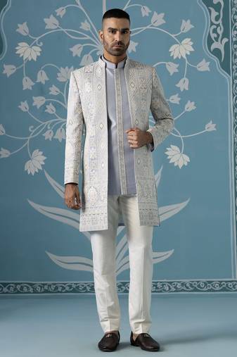 Blue embroidered cotton indo western