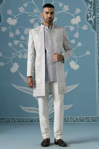 Blue embroidered cotton indo western