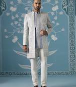 Blue embroidered cotton indo western