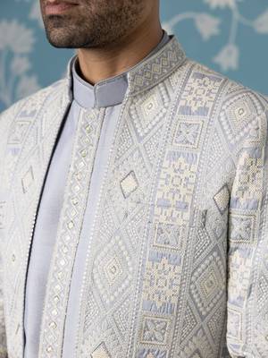 Blue embroidered cotton indo western 2