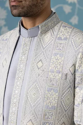 Blue embroidered cotton indo western