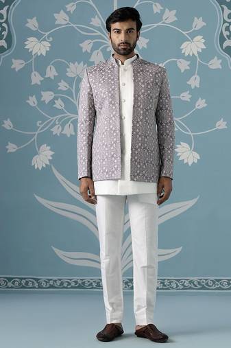 Purple floral satin indo western