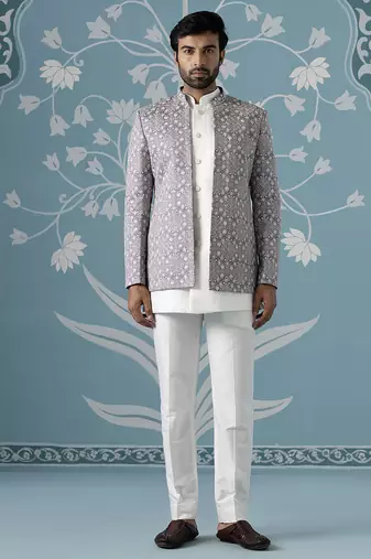 Purple floral satin indo western