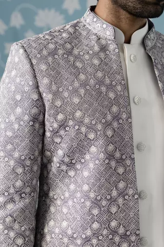 Purple floral satin indo western
