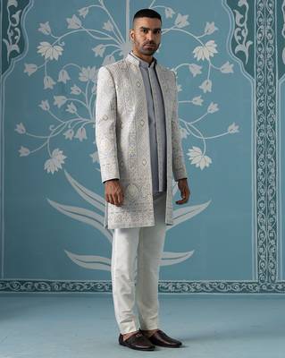 Blue embroidered cotton indo western 3