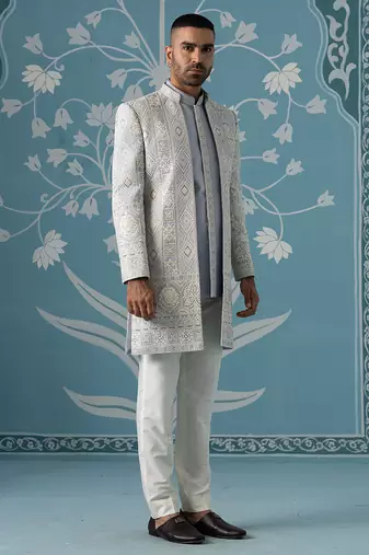 Blue embroidered cotton indo western