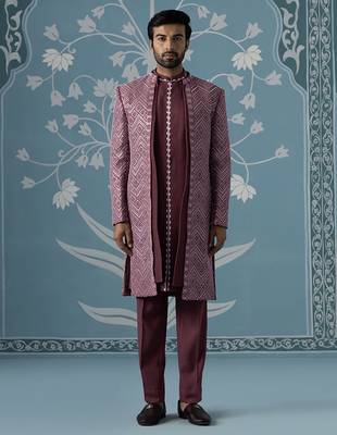 Red embellished polycotton indo western 1