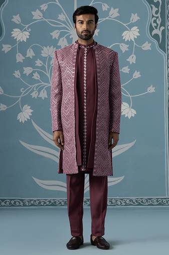 Red embellished polycotton indo western