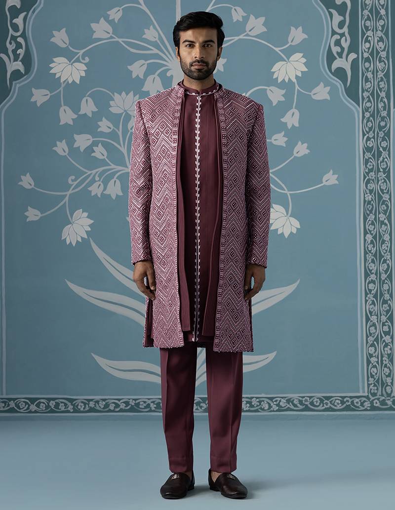 Red embellished polycotton indo western