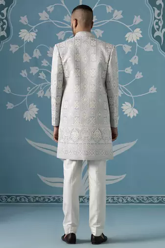 Blue embroidered cotton indo western