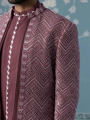 Red embellished polycotton indo western 2