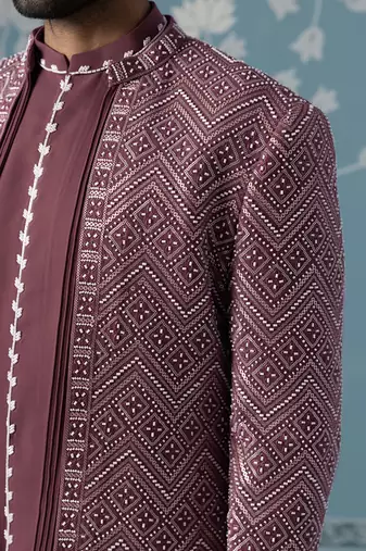Red embellished polycotton indo western