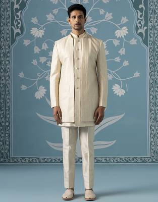 Beige embellished polycotton indo western 1
