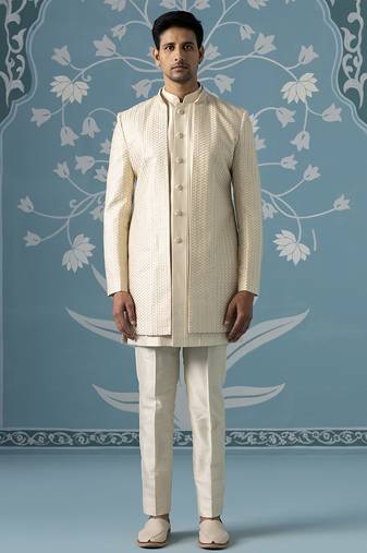 Beige embellished polycotton indo western