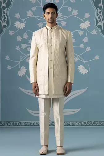 Beige embellished polycotton indo western