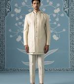 Beige embellished polycotton indo western