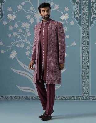 Red embellished polycotton indo western 3
