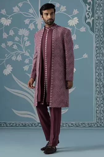 Red embellished polycotton indo western