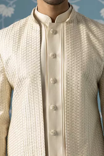 Beige embellished polycotton indo western