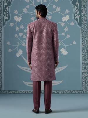 Red embellished polycotton indo western 4