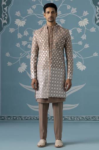 Beige embellished polyester indo western