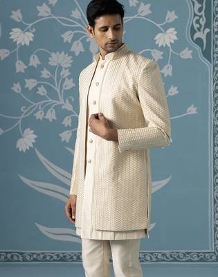 Beige embellished polycotton indo western 3