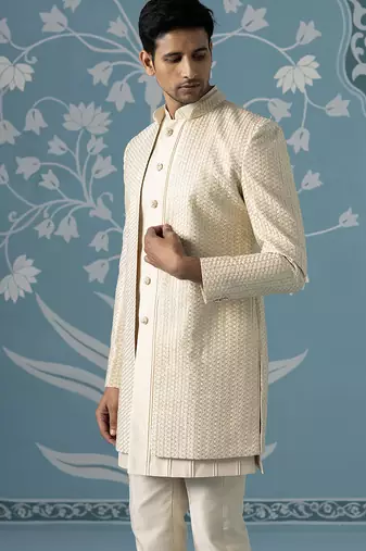 Beige embellished polycotton indo western