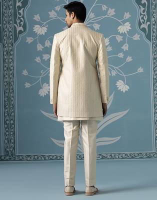 Beige embellished polycotton indo western 4