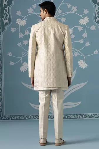 Beige embellished polycotton indo western