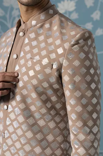 Beige embellished polyester indo western