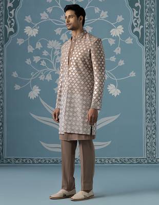 Beige embellished polyester indo western 3