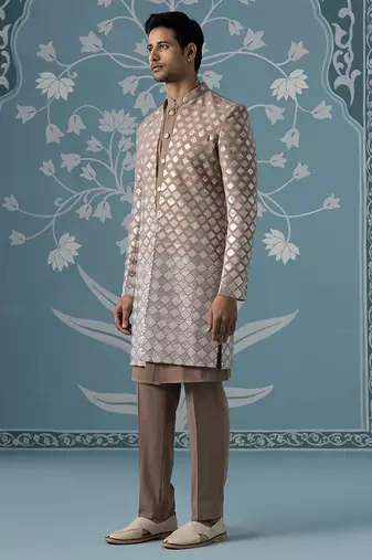 Beige embellished polyester indo western