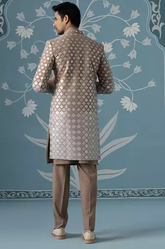Beige embellished polyester indo western