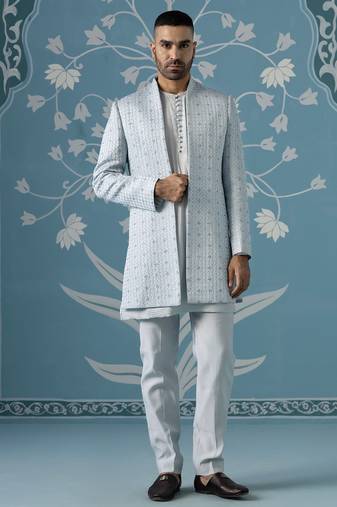 Blue self design polycotton indo western