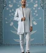 Blue self design polycotton indo western