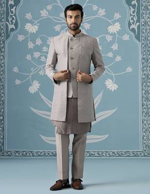 Grey embellished polyester indo western 1