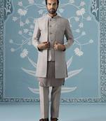 Grey embellished polyester indo western