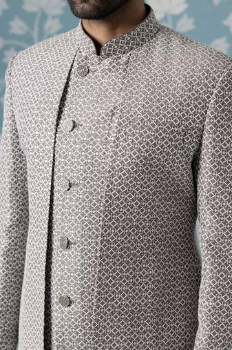 Grey embellished polyester indo western