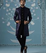 Blue embellished polycotton indo western