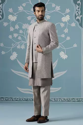 Grey embellished polyester indo western