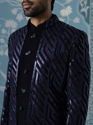 Blue embellished polycotton indo western 2