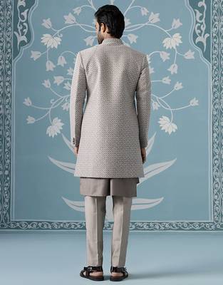 Grey embellished polyester indo western 4