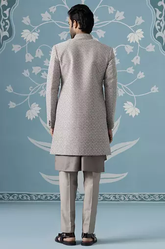 Grey embellished polyester indo western