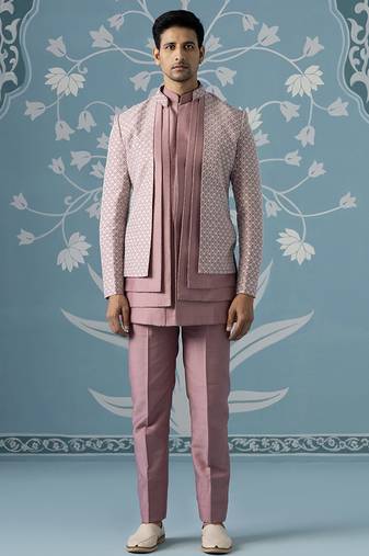 Pink embellished polyester indo western