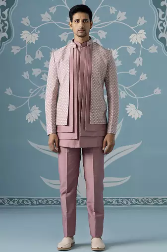 Pink embellished polyester indo western