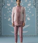 Pink embellished polyester indo western