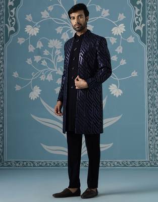 Blue embellished polycotton indo western 3