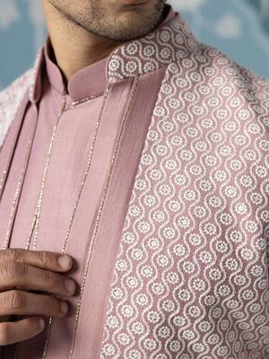 Pink embellished polyester indo western 2