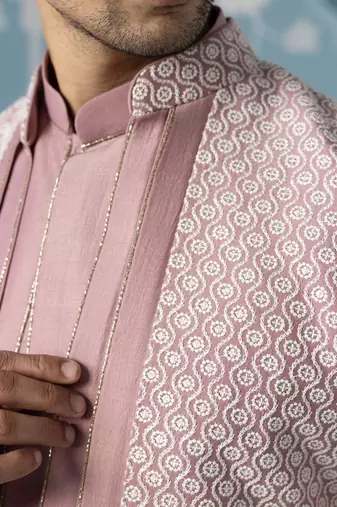 Pink embellished polyester indo western