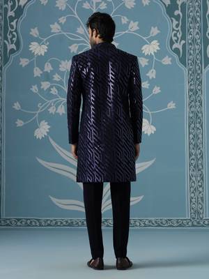 Blue embellished polycotton indo western 4